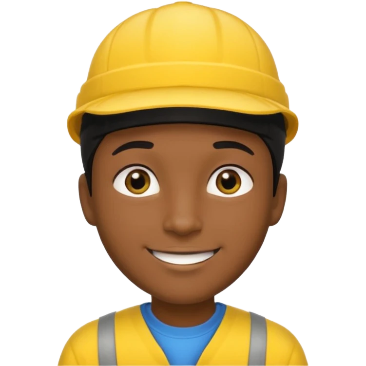 A man with dark skin tone, wearing a bright yellow cap, short black hair mostly covered by the cap, large brown eyes, and a wide smile. emoji