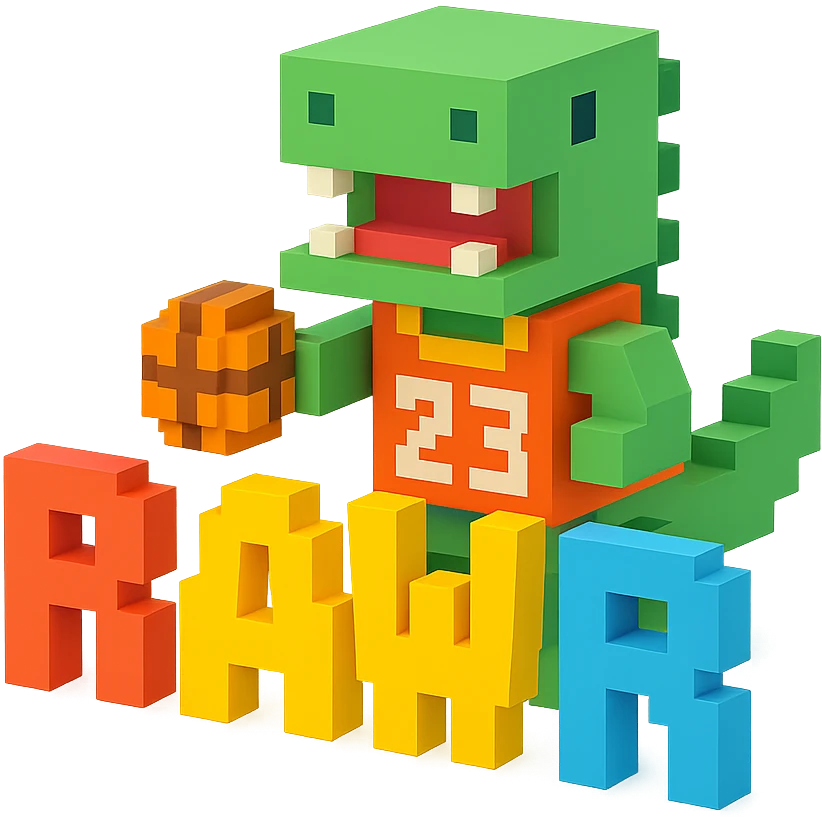 надпись "RAWR" и динозавр с баскетбольном мячом в майке с надписью "23", no background  emoji