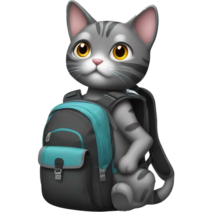 Black and grey cat wearing a backpack emoji