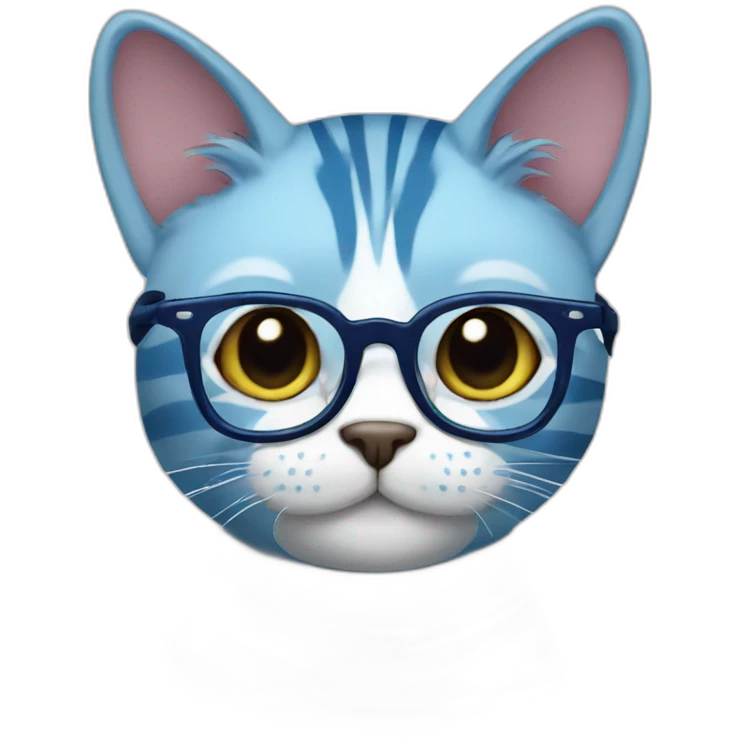 striped blue cat with glasses emoji