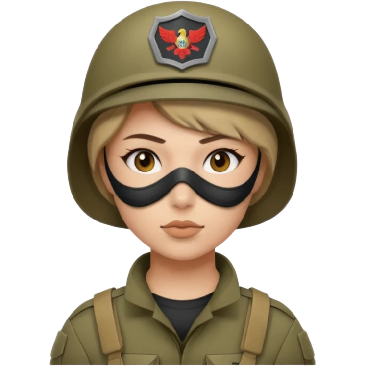 woman soldier with hair style wearing mask emoji