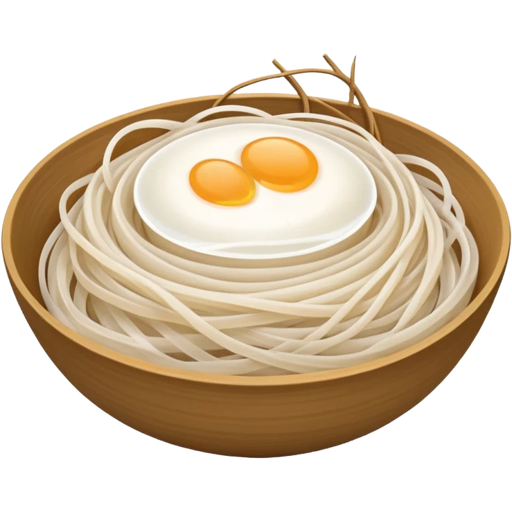 thin rice noodles semi-translucent soft white smooth glossy tangled nest or loose pile delicate strands natural curves light spacing no bowl sauce or garnish soft lighting emoji scale emoji