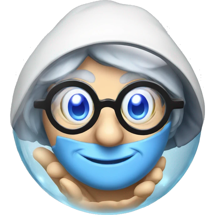 smart granny witch with glasses and blue hat in crystal ball emoji