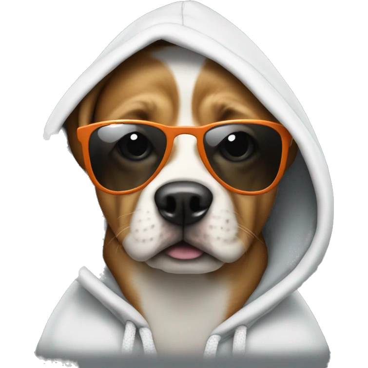 Dog with sunglasses wearing a hoodie saying HIIIII emoji