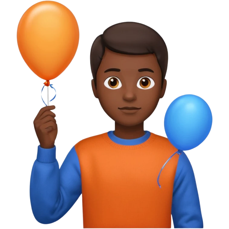 dark brown skin, orange sweater, hold blue balloon emoji