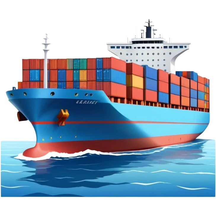 Large container ship with colorful shipping containers on deck sailing on ocean emoji