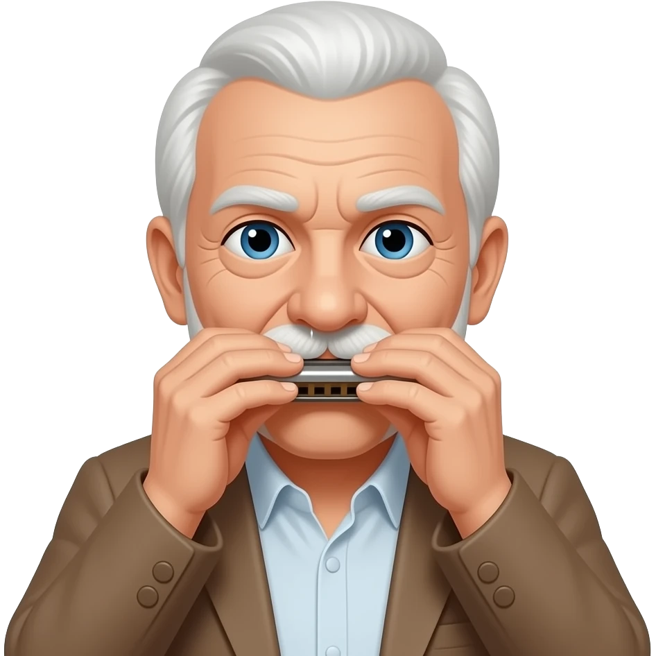 harmonica bright face old man few hair emoji