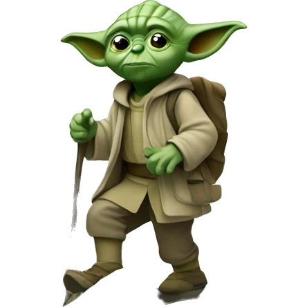 Yoda hiking up a mountain emoji