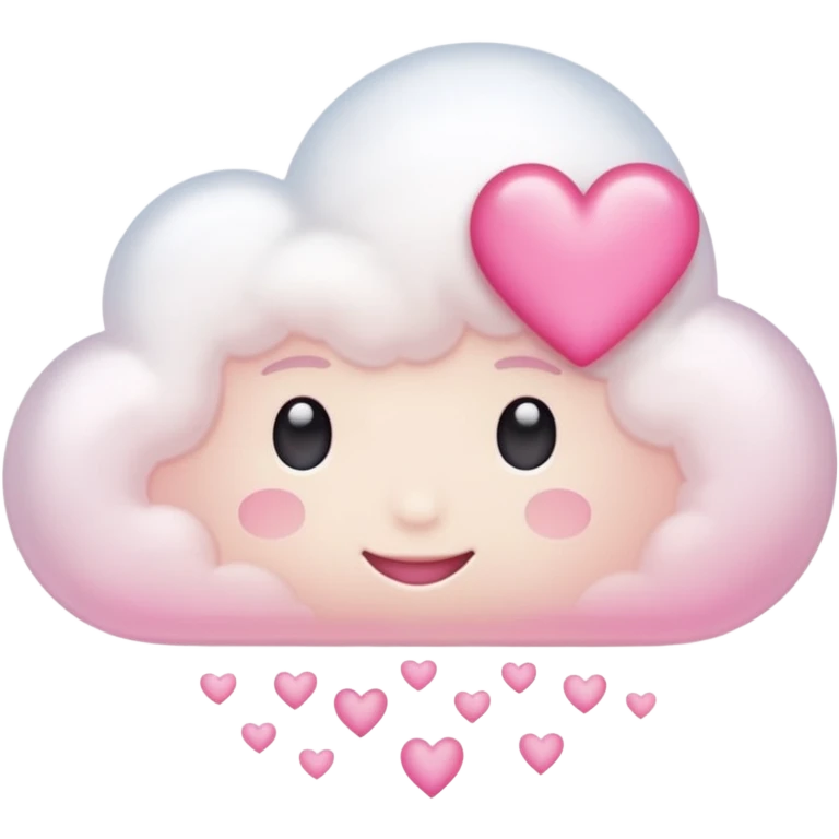 white thought cloud with a pink heart in the middle, soft style, pink tones, iPhone emoji style emoji
