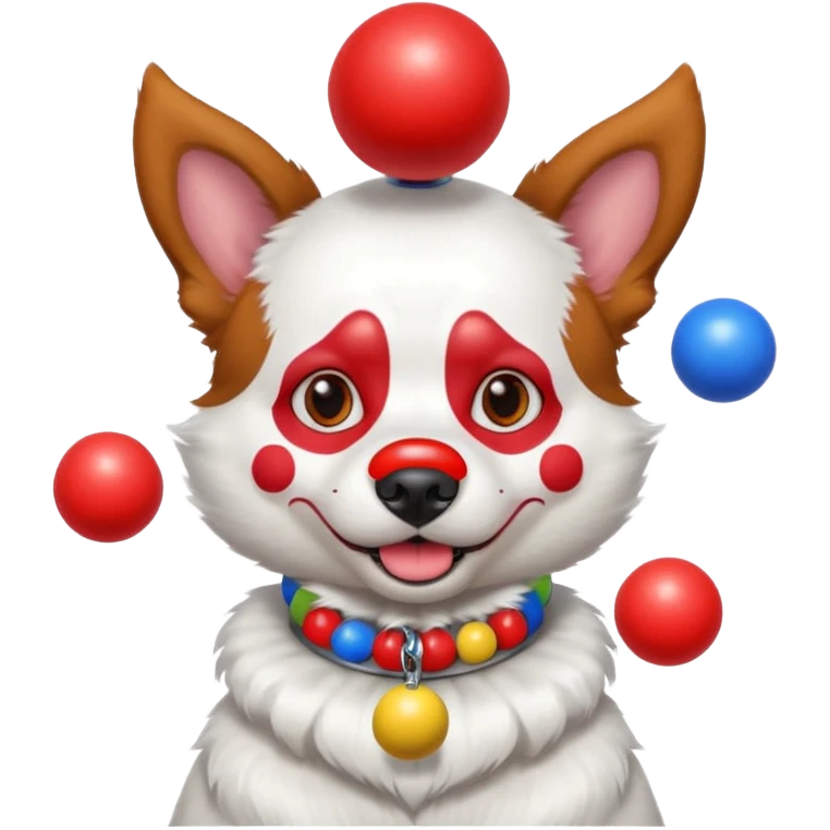 a Circus clown cute dog juggling two metal ball emoji