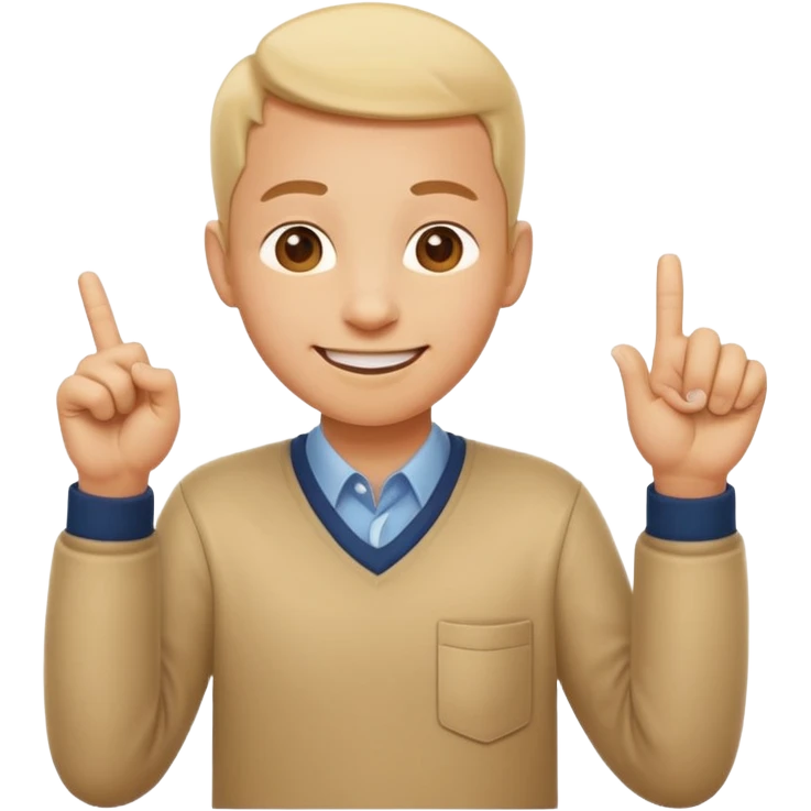 emoji of a happy cartoon person pointing downward toward the ground with both hands, standing upright, smiling warmly, both index fingers extended and pointing down clearly, simple light background, expressive and playful Apple emoji design showing the meaning “here / down here emoji