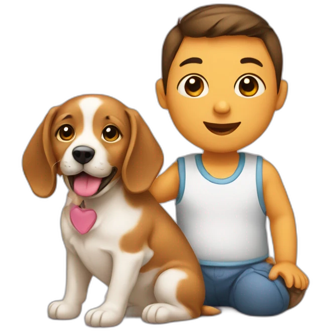 Bébé humain avec un chien emoji