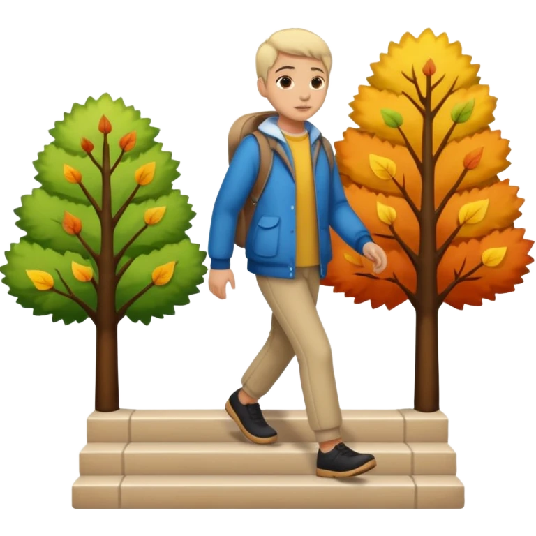 Character walking forward, seasons changing behind each step emoji