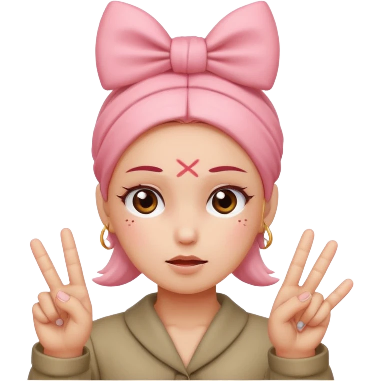 Blushed face with a bow on head sticking out 3 middle fingers  emoji