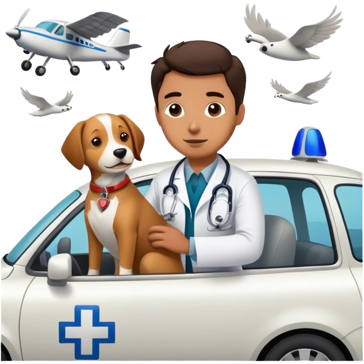 Flying doctor rescuing dog from car accident  emoji