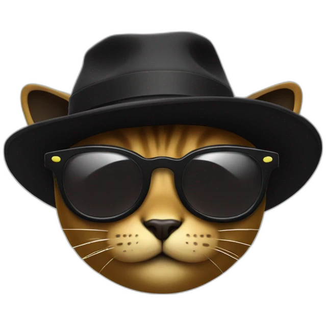 Un Chat noir avec costume lunettes et chapeau noir emoji