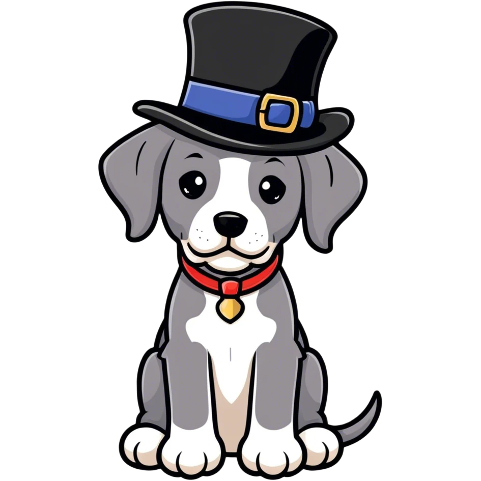 Great Dane puppy with a top hat emoji