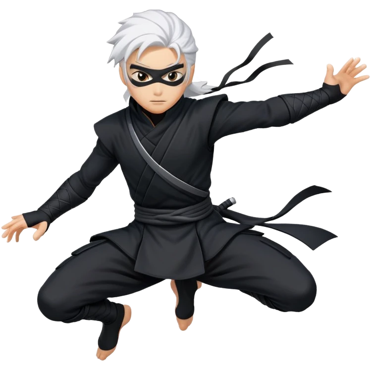 Gabimaru the Hollow, leaping forward, white hair flowing, black ninja outfit, determined expression emoji
