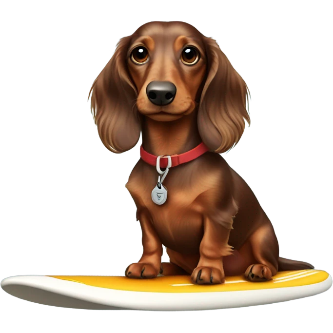 Long haired miniature dachshund brown red on surfboard emoji