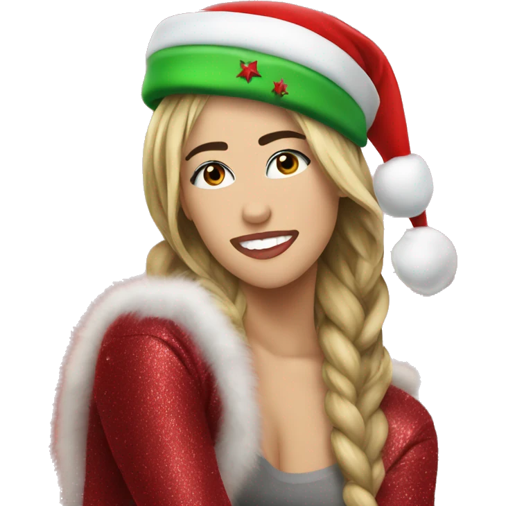 Miley Cyrus wearing a Christmas hat emoji