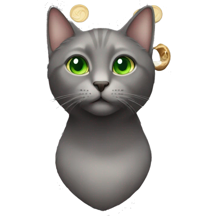Grey cat with green eyes with a Guinness  emoji