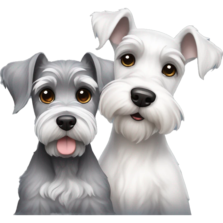 A big gray schnauzer with dark eyes next to a small all white puppy schnauzer emoji