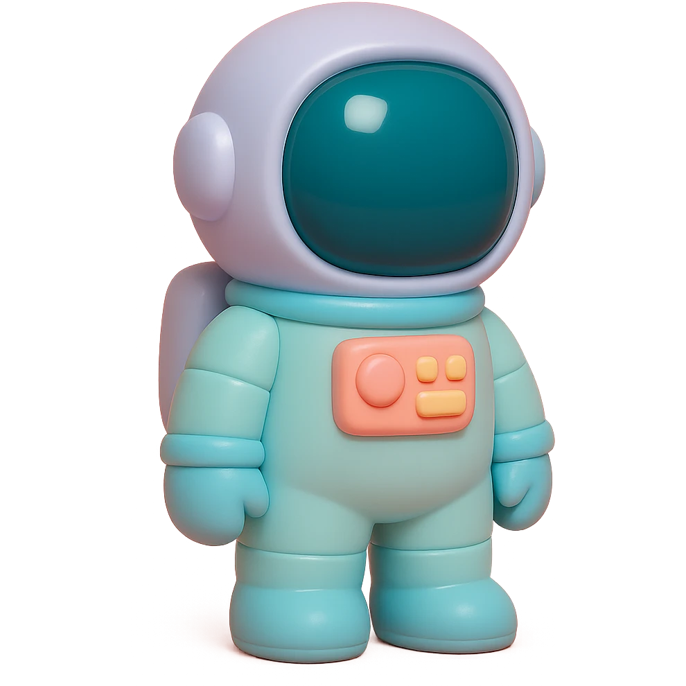astronaut with a shiny helmet and space suit, standing pose in vinyl figure style emoji