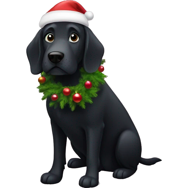 Large black dog under Christmas tree emoji