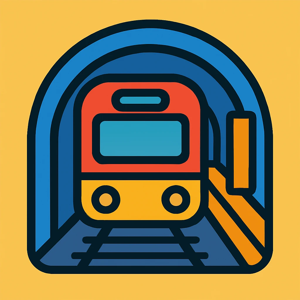 A colorful subway train emoji at the station in the tunnel emoji