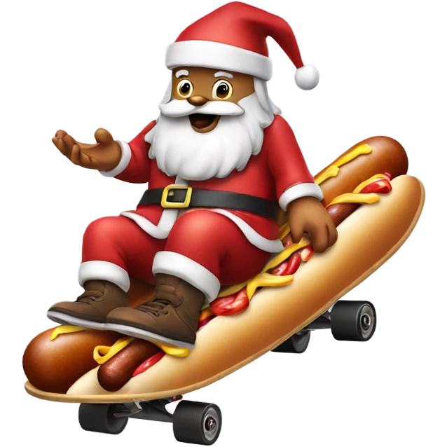 Santa riding a skateboard while eating 10 hotdogs emoji