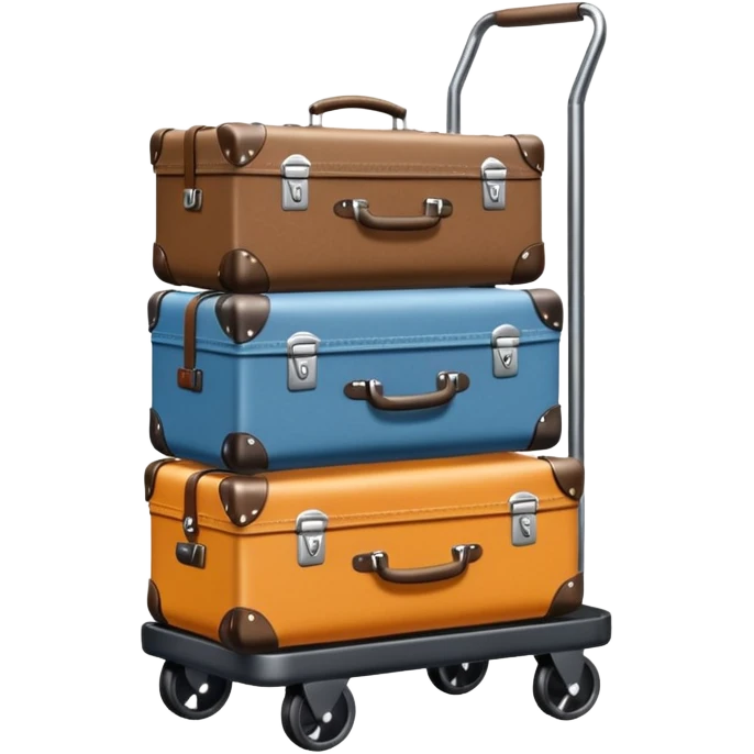 luggage on a baggage cart and the laggage color is diffrent  emoji