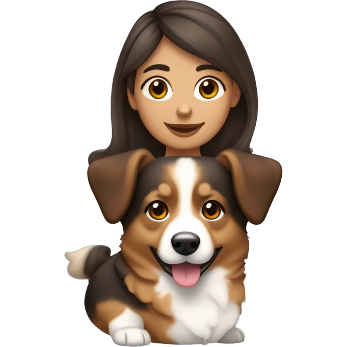 Fille brune avec des cheveux bouclés et un corgi tricolore  emoji