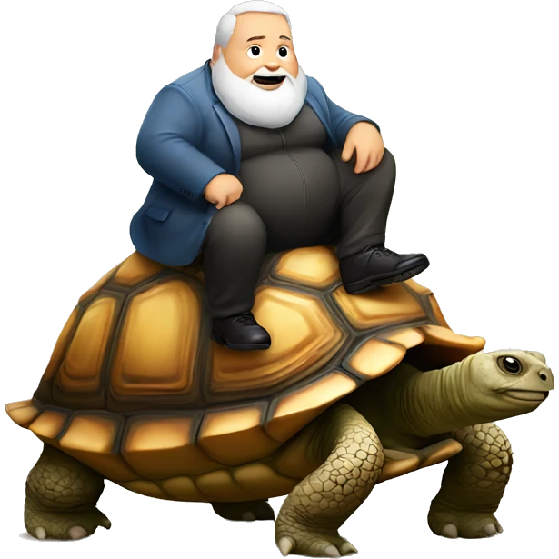 Fat man with white beard riding a tortoise  emoji