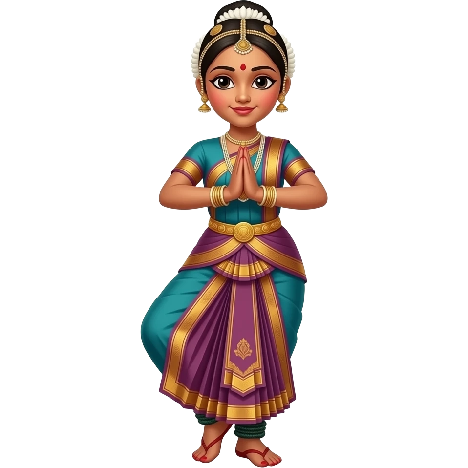 Light brown skin girl in a bharatnataym dress doing pushpanjali the dance emoji