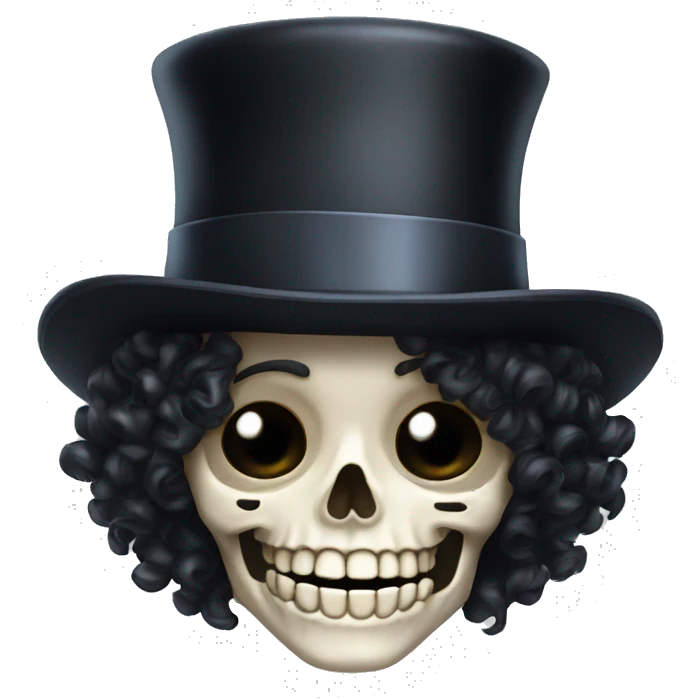 Top hat curly black hair skeleton smiling emoji