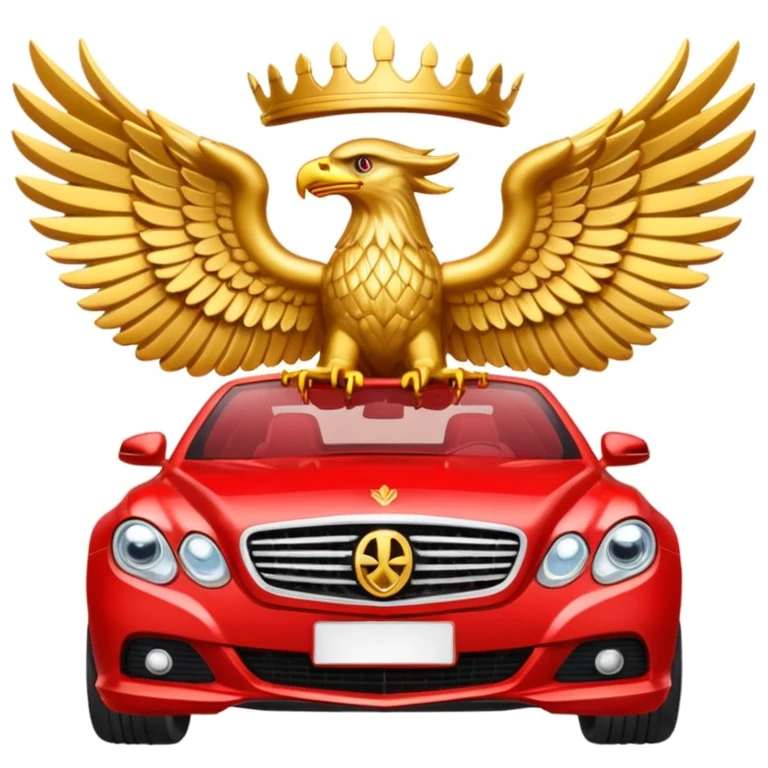 emoji with symbols associated with Albanian mafia: double-headed eagle, money, luxury car, red background emoji