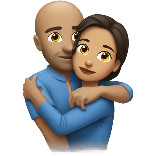 Comforting hug from brunette Puerto Rican to shorter bald male emoji