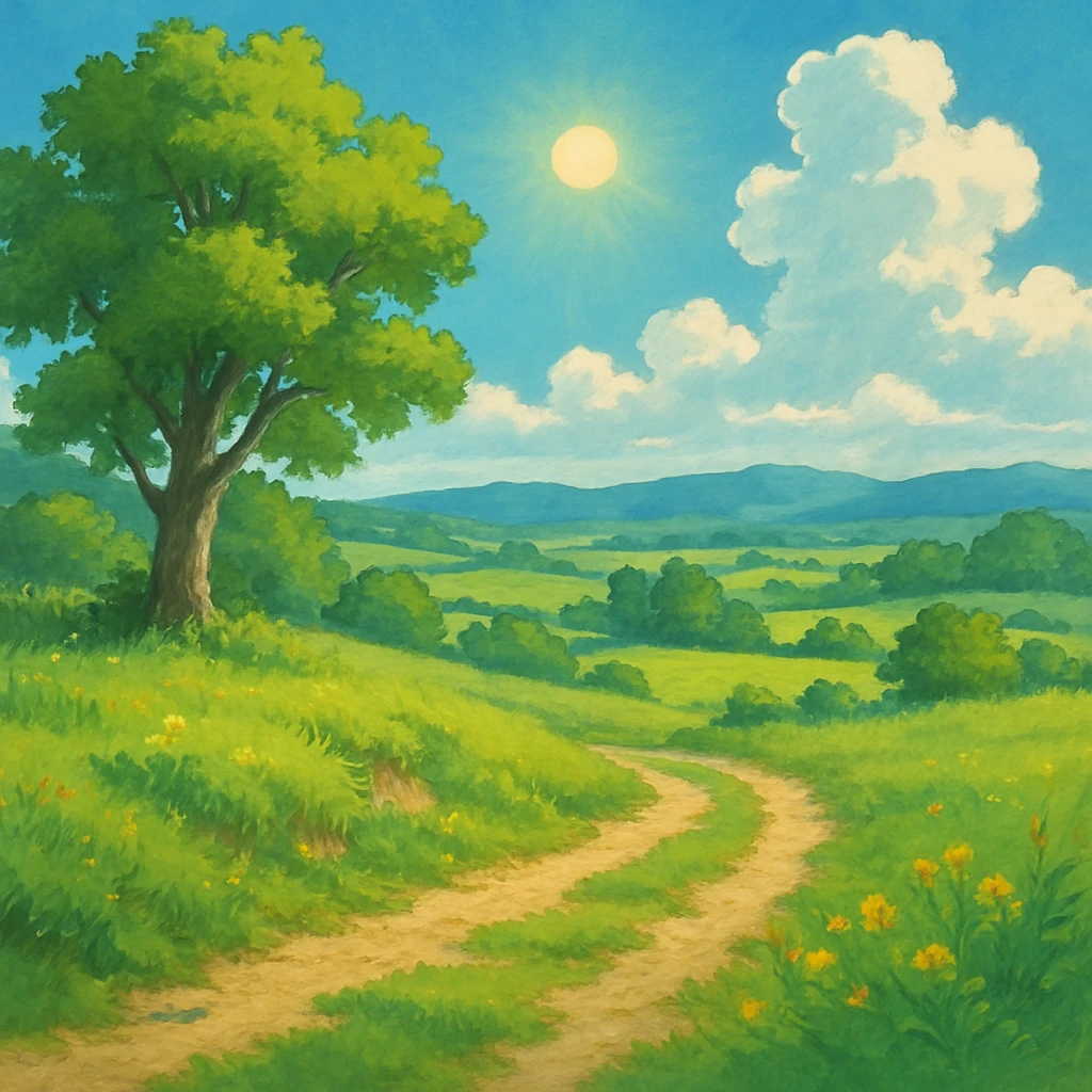 sunny landscape scene in ghibli style emoji