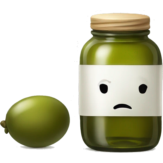 Olive oil in glass jar. no face emoji