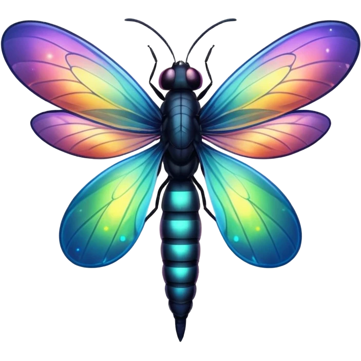Iridescent rainbow colored wings of a beautiful glowing firefly emoji