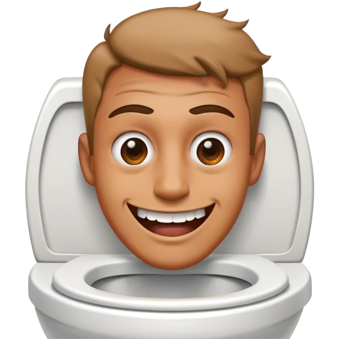 A man’s head inside of a toilet making a creepy smile emoji
