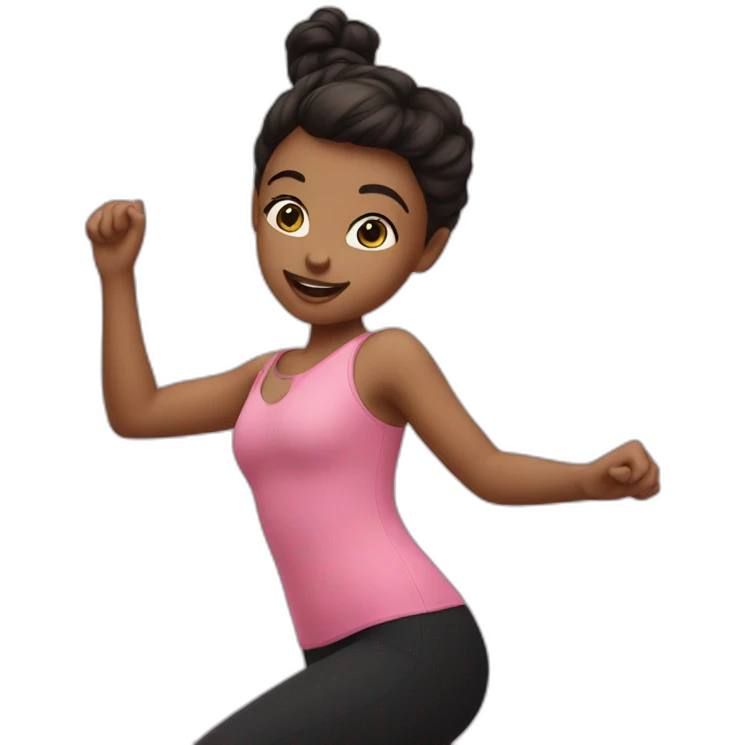 Girl dancing in black leggings and pink top emoji
