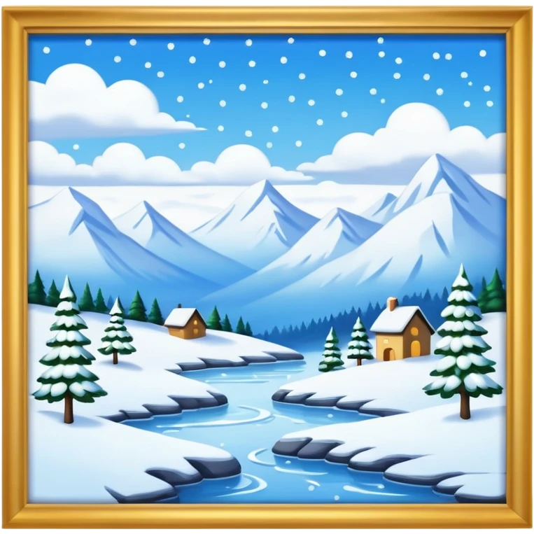 simple painting in a frame with snowing landscape emoji