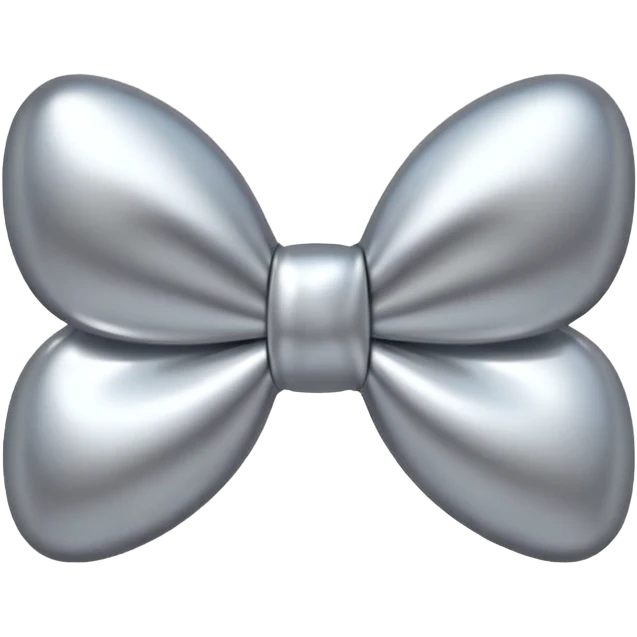 A cute bow emoji made of polished silver chrome, smooth rounded loops, glossy metallic surface, soft mirror reflections, subtle highlights, minimal and adorable proportions, iOS emoji style, centered composition, clean white background, soft studio lighting, no text, no outline, ultra high quality emoji