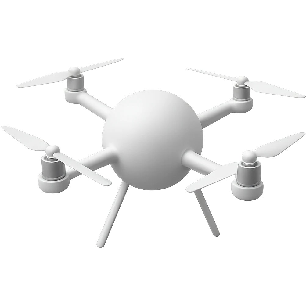 white drone with a perfect spherical central body, arms and propellers attached directly to the ball, clean and modern, no logo emoji