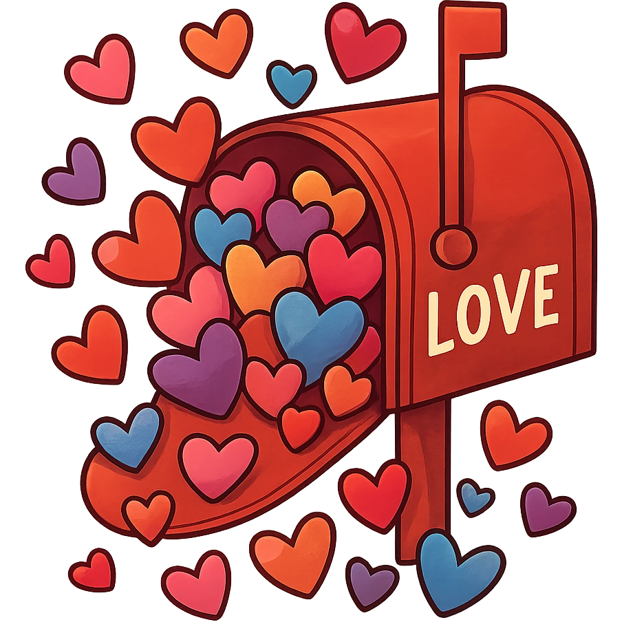 romantic letterbox overflowing with hearts emoji