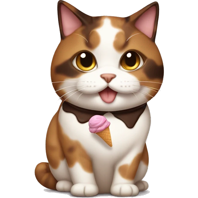 Fat calico cat with chocolate icecream emoji
