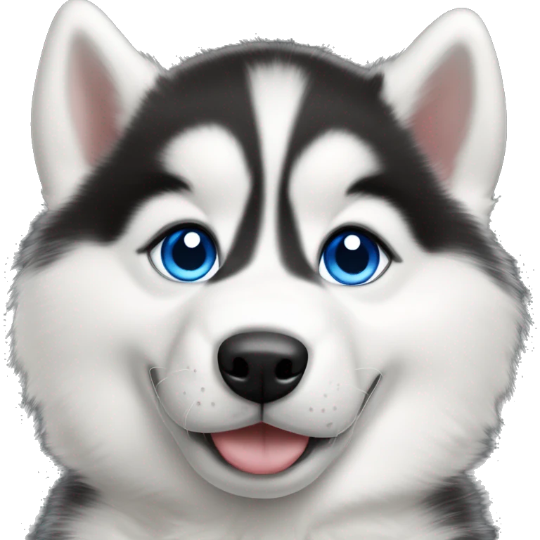 siberian husky puppy with black and white fur with blue eyes emoji