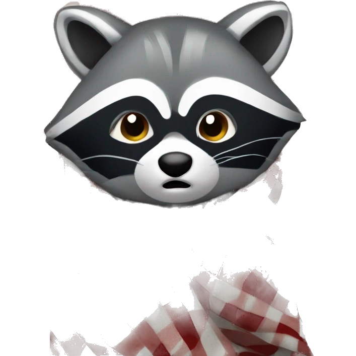 Raccoon wrapped in a checkered blanket facing front, iOS 18 style emoji