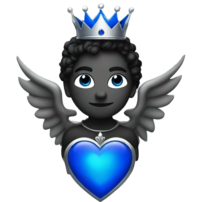 Black heart with wings and royal blue flames and a silver crown emoji
